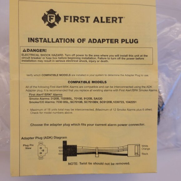 NEW - First Alert BRK Hardwired Adapter Plug (12-Pack) - Picture 3 of 3